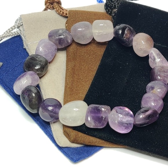 Chevron Amethyst elastic natural stone bracelet  including felt pouch-NB03 - Picture 4 of 16